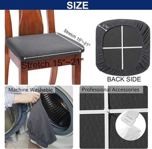 BUYUE Dining Room Chair Seat Covers Set of 4, TPU not Mixed, Friendly Jacquard Fabric Stretch Washable Slipcover for Kitchen Seat Cushions, Grey-4...