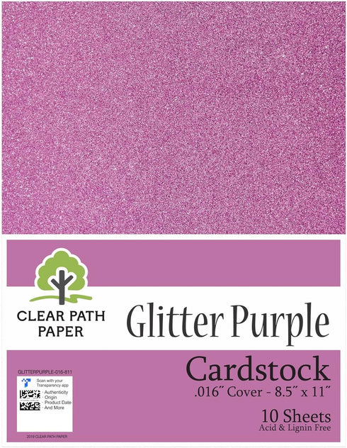 Clear Path Paper - Glitter Purple Cardstock - 8.5 x 11 inch - .016" Thick - 10 Sheets...