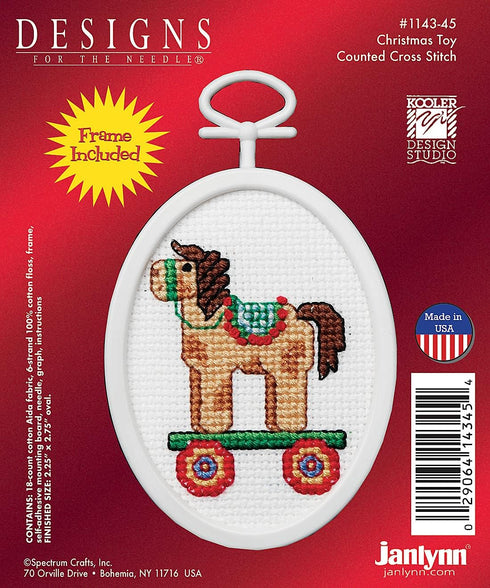 Janlynn 1143-45 18 Count Mini Counted Cross Stitch Kit, 2.75-Inch, Oval, Christmas Toy...
