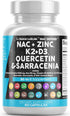 Clean Nutraceuticals NAC Supplement N-Acetyl Cysteine 1000mg Vitamin D3 K2 Zinc Quercetin 1000mg Sarracenia Purpurea 1000mg with Elderberry Holy B...