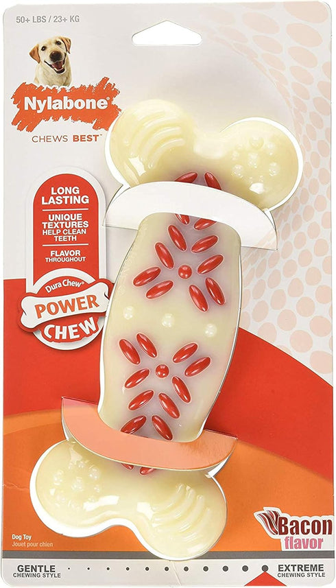 Nylabone Power Chew Action Ridges Chew Toyfor Dogs, Dog Toys for Aggressive Chewers, Bacon Flavor, X-Large - 50+ lbs. (1 Count)...