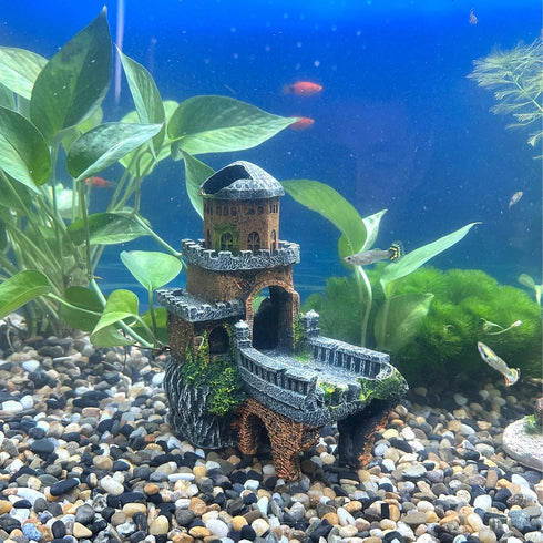 Aquarium Landscape Castle Fish Tank Ornament Creative Fish and Shrimp Dodge House Aquarium Grass Tank Landscape Decoration Ancient Architectural M...