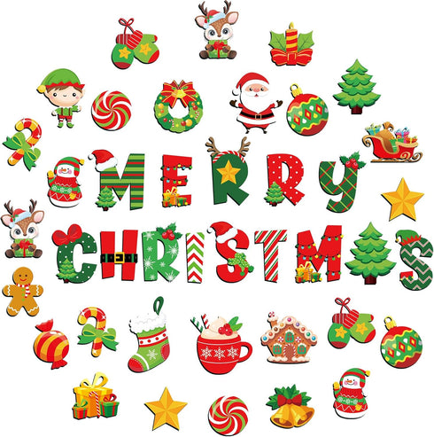 72 Pcs Merry Christmas Bulletin Board Set Winter Decoration Set Christmas Tree Candy Wreath DIY Cardstock Paper Cutout Holiday Borders Bulletin Te...