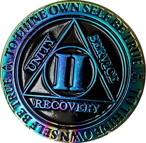 2 Year AA Medallion Reflex Rainbow Plated Black Sobriety Chip II...