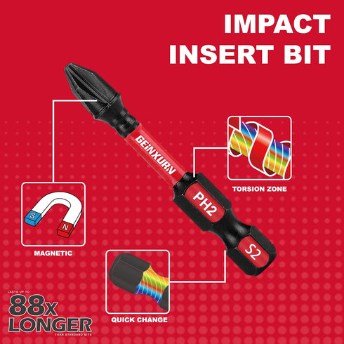Impact Tough #2 Phillips Mixed 2/3/6 in. D2 Steel Long Extension Insert Driver Bits,30Pack 1/4 Inch Hex Shank Long Cross Magnetic PH2 Screwdriver ...