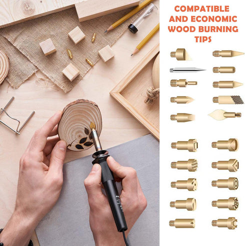Wood Burning Tips Set with Carving Pen, 27pcs Wood Burning Tool Carving Iron Tip for Wood Pyrography Carving Embossing Soldering DIY Crafts, Brass...