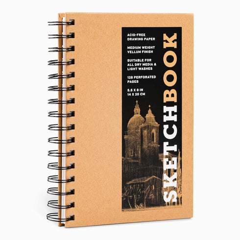 Sketchbook 5.5 x 8" Kraft Spiral Hardcover Mixed Media Sketchbook for Drawing, Acid-Free Quality Paper (128 pages) - Union Square & Co. Sketchbook...