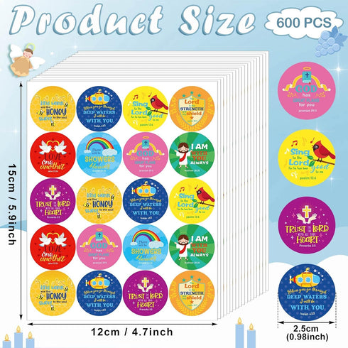 600 Pcs Christian Stickers for Kids Bible Verse Faith Jesus Stickers Religious Catholic Bible Stickers for Toddler Art Crafts for Kids Sunday Scho...