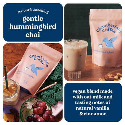 Chamberlain Coffee Gentle Hummingbird Chai Mix - Warm, Aromatic Vegan Chai with Oat Milk, Vanilla & Spices - Hot or Iced Instant Chai Latte - 10oz...