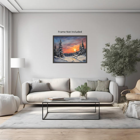 Posterizer 1 pcs-snowy jungle in winter in oil painting style-6-Landscape & Nature Art-GIft for Men Women Teens-Living Room Bedroom Decor- unframe...