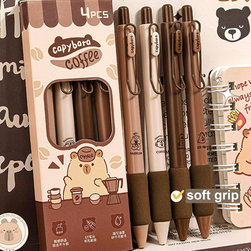 4 Pcs Gel Ink Pens Retractable Pens Cute Coffee Capybara Pen 0.5mm Black Ink Pen Writing Pens Office School Supplies for Girls Boys Women Men (Cof...