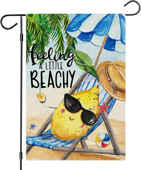 Summer Cartoon Lemon Garden Flags 12x18 Inch Double Sided, Feeling A LITTLE BEACHY Yard Decoration, Small Seasonal Outside Decor for Spring Outdoo...