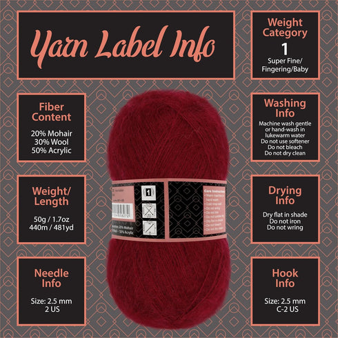 JubileeYarn Mohair Elixir Yarn - Baby Wool Blend - 50g/Skein - Shades of Pink - 4 Skeins...