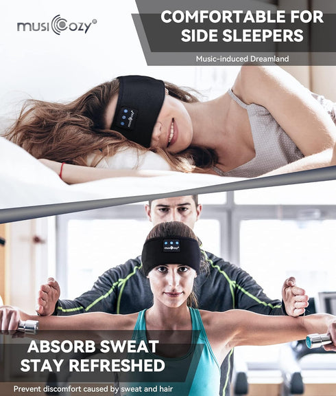 MUSICOZY Sleep Headphones Bluetooth 5.2 Headband, Sports Wireless Earphones Sweat Resistant Earbuds with Ultra-Thin HD Stereo Speaker for Workout ...