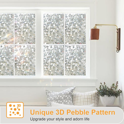 Window Privacy Film, Stained Glass Window Films, 3D Pebble Rainbow Window Cling Decorative Window Decals, Sun Blocking Window Stickers Static Clin...