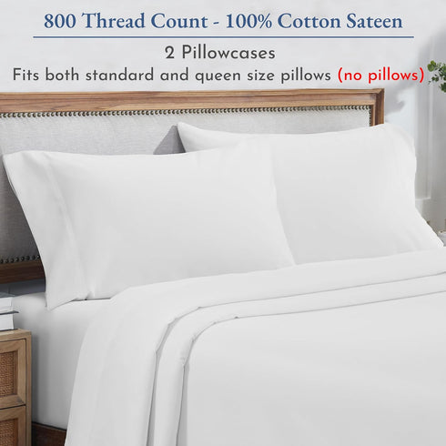 Heirloom Soft, Smooth & Thick Certified 800 Thread Count 100% Cotton Sateen is Superior to Egyptian Cotton Claims, 2 White Standard Pillowcases Fi...
