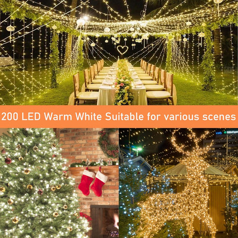 66FT 200LED Christmas String Lights Outdoor/Indoor, Extendable Twinkle Fairy Lights Waterproof Clear Wire with 8 Modes&Timer Function for Garden B...