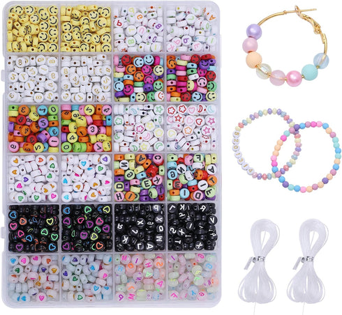 EYENICE 1200 Pieces Multicoloured Letter Beads Kits for Jewelry Making,A-Z Alphabet Beads and Number Beads for DIY Necklace,Bracelet,Crafts, Keych...