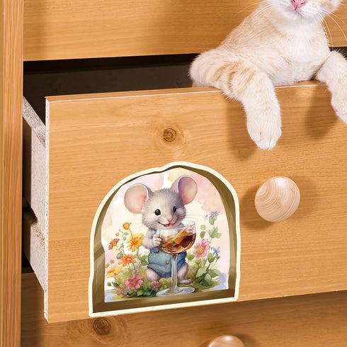 Cute Mouse Hole Wall Decor Sticker Glow in The Dark, Mouse Drinking Wine Funny Wall Art Decals, Adorable Peel and Stick Mice Room Decor, Classroom...