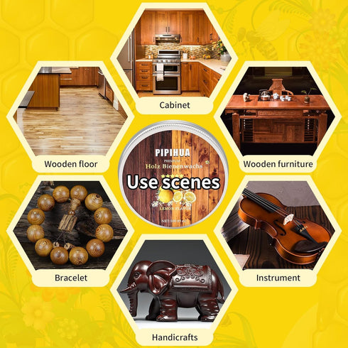 PIPIHUA Beeswax Furniture Polish, Wood Seasoning Beeswax for Furniture Waterproof & Repair Wood Wax to Protect & Care, 1pc Beeswax with Sponge(Lem...