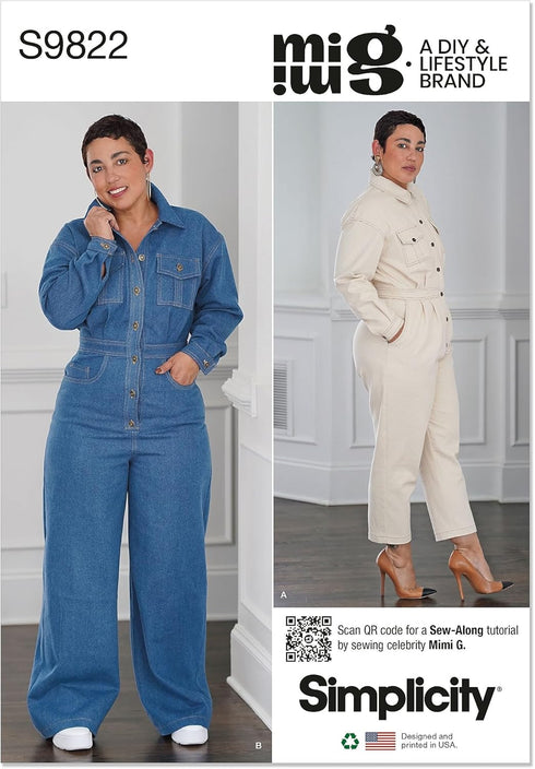 Simplicity Misses' Long Sleeve Jumpsuits Sewing Pattern Kit by Mimi G Style, Design Code S9822, Sizes 8-10-12-14-16, Multicolor...
