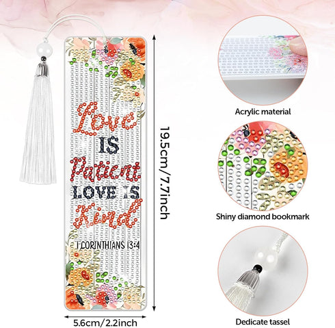 8 Pieces Christian Bible Verse Diamond Art Bookmarks 5d Diamond Art Bookmark Christian Beaded Bookmark Acrylic Tassel Bookmark for DIY Making Begi...