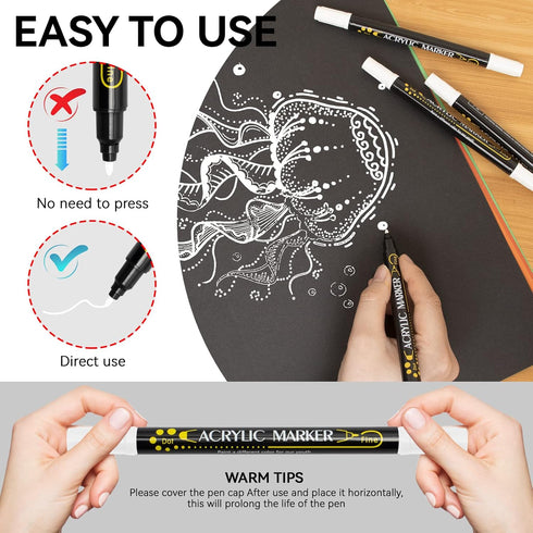 White Paint Pens, 8 Pack Dual Tip Acrylic Paint Markers, Ideal for Wood, Rock Painting, Canvas, Stone, Glass, Ceramic...