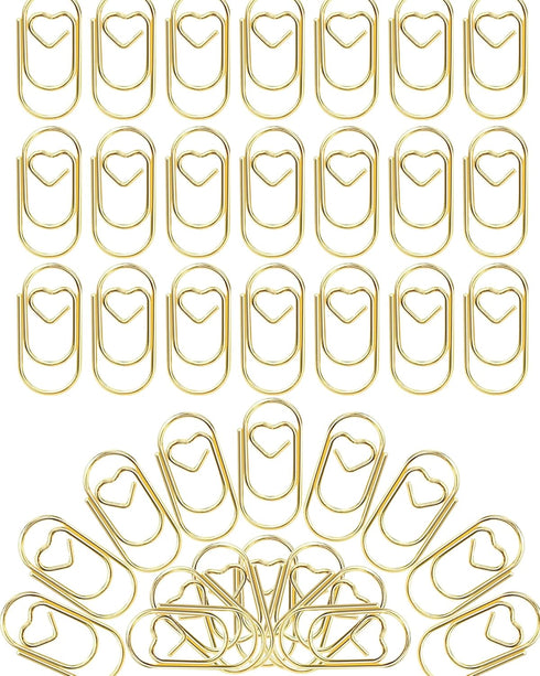 100 Pack Gold Love Heart Shaped Paper Clips, 0.8inch Small Paper Clips for Funny, Small Mini Paperclips Paper Clamps for Office School Home Desk O...