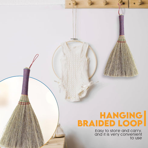 Handmade Bamboo Grass Broom with Nylon Thread Handle - Angled Bristles for Sweeping Debris & Dust - Perfect for Carpet, Cobwebs & Dusting - Compac...