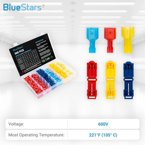 BlueStars 360 PCS T-Tap Splice Wire Terminals and Male Quick Disconnect Spade, Electrical Connectors Kit, Self-Stripping Quick Splice Disconnect W...