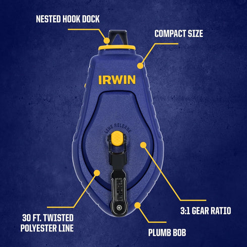 IRWIN Tools STRAIT-LINE COMPACT Chalk Reel, with Blue Chalk, 100 ft. (IWHT48440BC)...