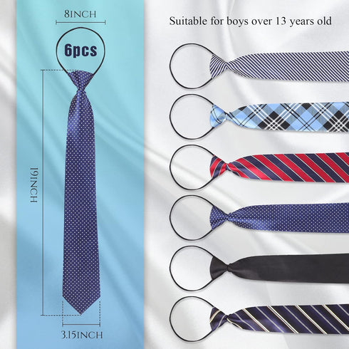 Geyoga 6 Pcs Zipper Ties for Boys Girls Men Women Pre Tied Adjustable Necktie for School Uniform Business Wedding (Classic Style)...