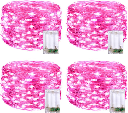 JMEXSUSS 4 Pack 50 LED Pink Fairy Lights Battery Operated, 16.1ft Christmas Fairy Lights Indoor Outdoor Waterproof, Pink String Lights for Bedroom...