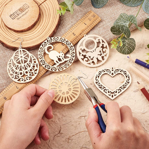 Beadthoven DIY Wood Dangle Earring Making Kit 13 Styles Hollow Filigree Unfinished Wood Pendants Bohemian Earrings Wooden Charms with Earring Hook...