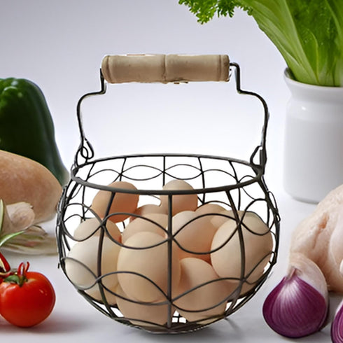 Wire Egg Basket for Gathering Fresh Eggs,Egg Baskets for Fresh Egg Farmhouse,Egg Collecting Basket,Round Metal Egg Basket With Handle,Refrigerator...