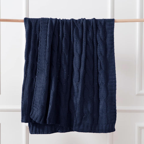 Battilo Navy Cable Knit Throw Blankets for Couch, Super Soft Warm Cozy Decorative Knitted Throw Blanket for Bed, Sofa, Chair 50"x60"...