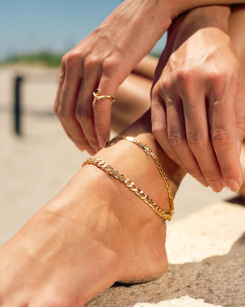 Barzel 18K Gold Plated Curb Link Anklet For Women, 10 Inches - Made In Brazil...
