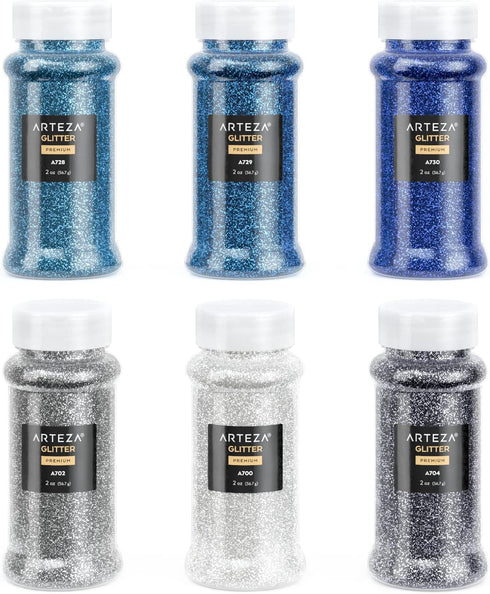 Arteza Fine Glitter Set, 6 x 2-oz Bottles, Ocean-Toned Glitter for Resin, Glue, Acrylic Paint, Arts and Crafts Supplies for Creating DIY Projects ...