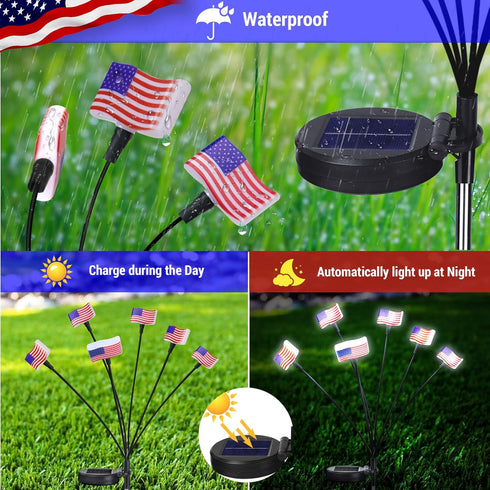 KNONEW 2Pack Solar Garden Lights Decoration, 12LED Solar Outdoor Lights, Solar American Flag Lights, Waterproof Solar Lights for Patio Pathway Out...