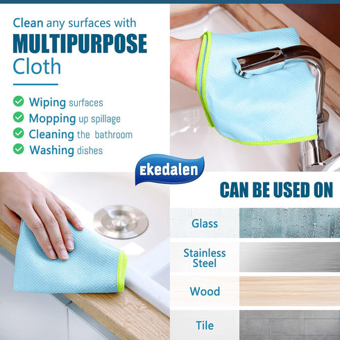 Easy Clean Dish Cloths Streak Free Miracle Microfiber Cleaning Cloths for Kitchen Counter Window Mirror Glass Lint Free Polishing Rag Reusable, 12...