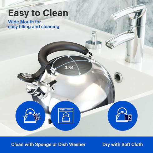 YSSOA Whistling Stovetop Tea Kettle, 3.17 Quart Stainless Steel Teapot with Wide Mouth, Hot Water Fast to Boil, Easy Pouring Spout and Ergonomic H...