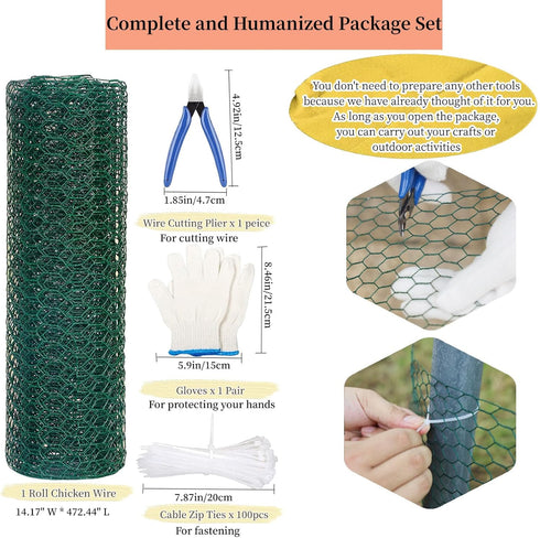 472.4"(39.4ft) x14.2 Chicken Wire Mesh, Anti-Rust Garden Fence Hexagonal Galvanized Poultry Hardware Cloth Fencing, PVC Coated Metal Netting Roll ...