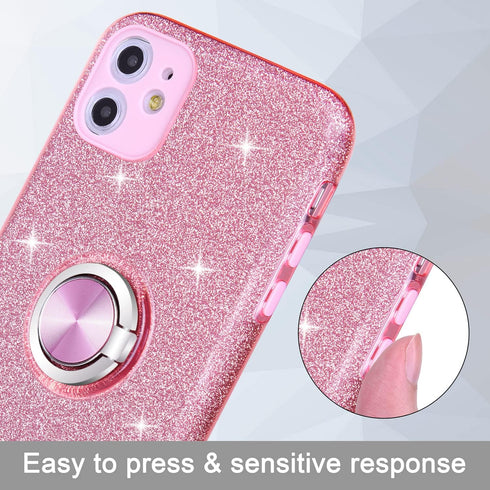 Wisdompro Case for iPhone 11, Cute Glitter Bling Sparkly Case with Ring Stand, Women Girls Protective Phone Case Cover for iPhone 11 6.1 inch - Pi...
