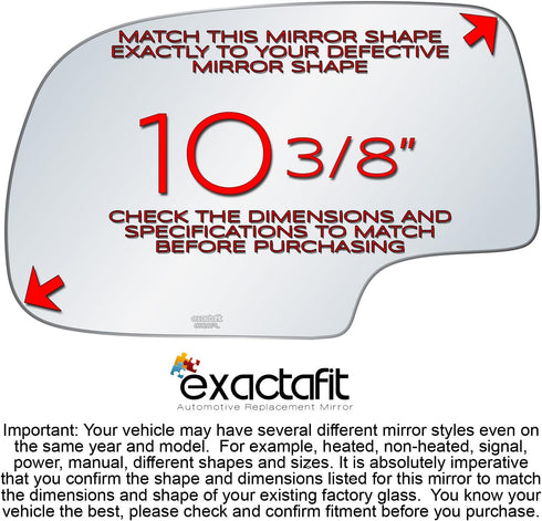 exactafit 8720PL Driver Side Mirror Glass Replacement Repair Compatible With Chevy Avalanche Silverado Suburban Tahoe, GMC Sierra Yukon YukonXL, C...