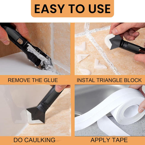 White Caulk Tape Waterproof Self Adhesive, Bathroom Caulking tape,Sealer Strip for Toilet Base Shower Wash Basin Sink, Easy to Use with Silicone C...