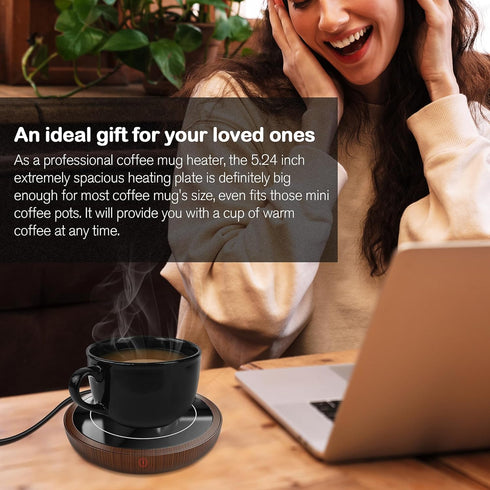 Electric Coffee Cup Warmer for Desk, Smart Coffee Mug Heater Warmer for Home Office, Warming Plate for Tea, Milk & Candle (No Cup, Wooden) – ENIGM...
