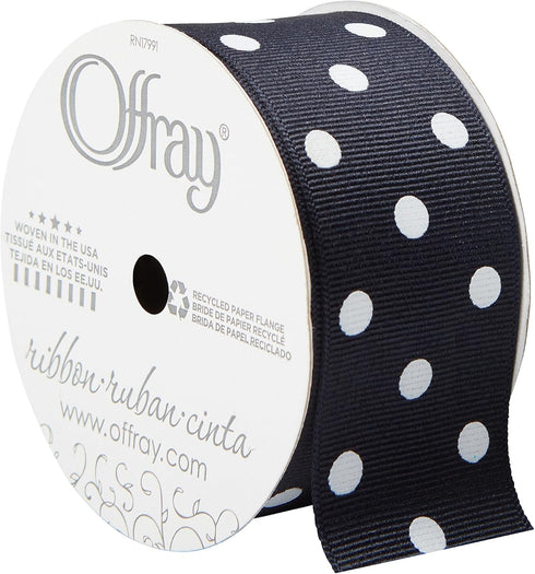 Offray 153091 1.5" Wide Grosgrain Craft and Decorative Ribbon, 9-Foot Spool, Navy Blue Polka Dot...