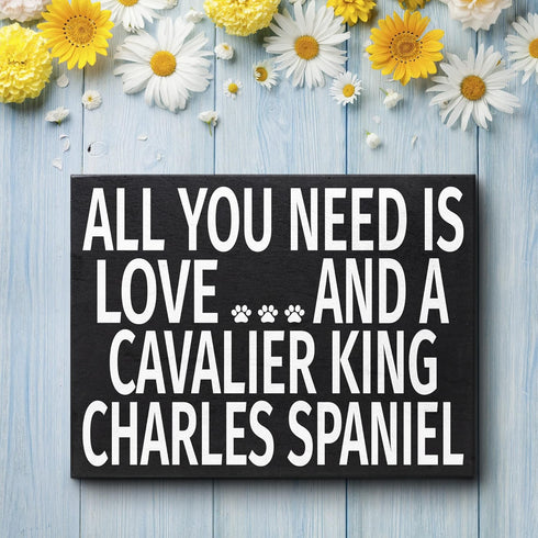 JennyGems All You Need Is Love and a Cavalier King Charles - Wooden Dog Lover Gift Sign - Christmas Gift for Cavalier Owners - Rustic Shelf Decor ...