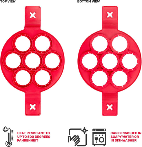 Silicone Pancake Mold, Mini Pancakes Maker and Fried Egg Ring Maker, Exulitimate (Red, 7 Cavity)...