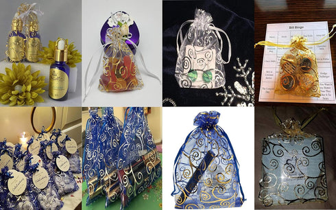 100pcs Sheer Organza Favor Bags For Wedding Baby Shower Rattan Print Gift Bags Samples Display Drawstring Pouches (4x6, silver)...
